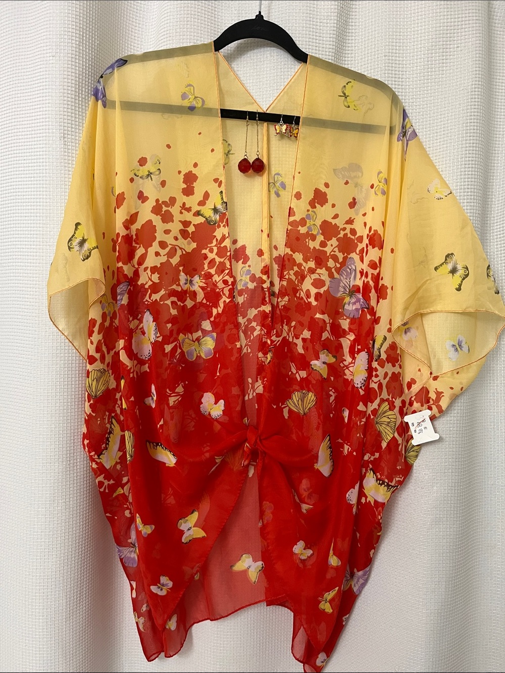 Mother’s Day Gift Set Sheer Butterfly Ombre Kimono - Yellow to Red 2pr Earrings